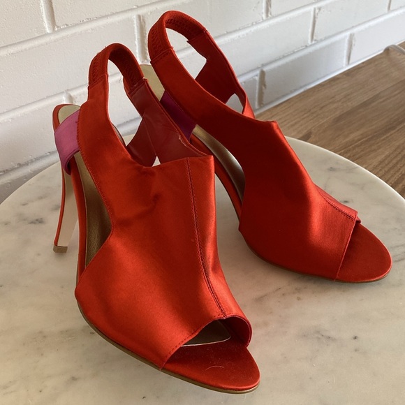 NEW NINE WEST Slingback Peep Toe Satin Heeled Sandals Size 7 1/2 M ❤️ - Picture 17 of 17